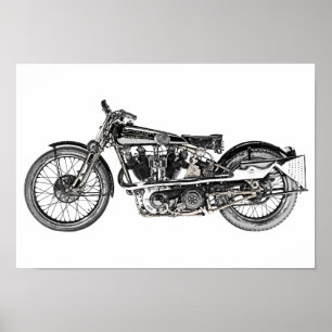 Poster Dessin au crayon supérieur vintage de moto de