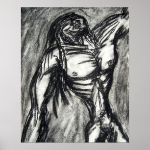 Poster Dessin au fusain de chagrin et de dépression