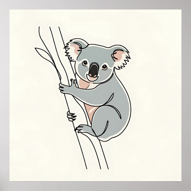 Poster Dessin au trait bohème de koala mignon (Devant)