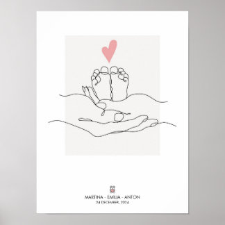 Poster Dessin au trait unique de pieds de bébé pour la dé