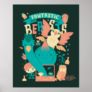 Poster Dessin Bêtes Fantastiques Avec Newt Scamander