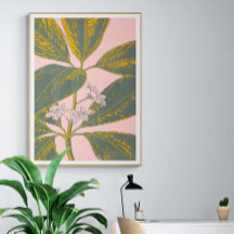 Dessin botanique rose et vert Palm Frond