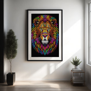 Poster Dessin coloré Abstrait d'un lion 2:3