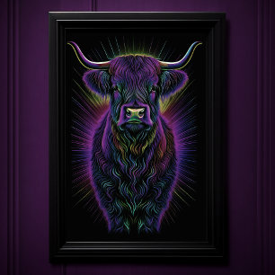 Poster Dessin coloré Abstrait d'une vache des Highlands 2