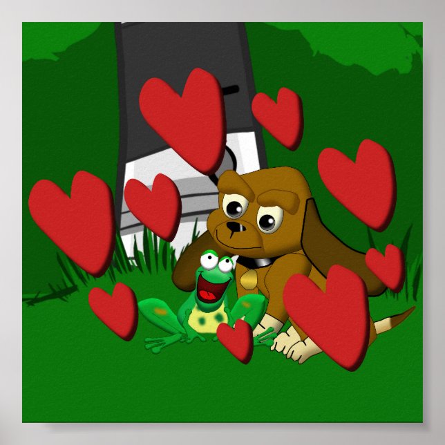 Poster Dessin d'amis chien beagle et grenouille avec le c (Devant)