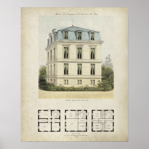 Poster Dessin d'architecture vintage Paris France n° 1