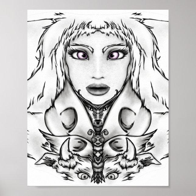 Poster Dessin d'art à la fine ligne Animalia avec animaux (Devant)