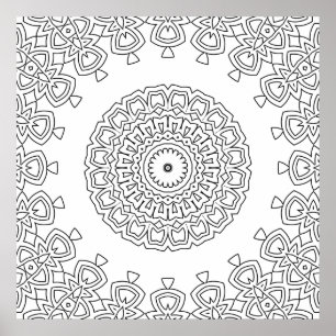 Poster Dessin d'art de coloriage de mandala à motif circu