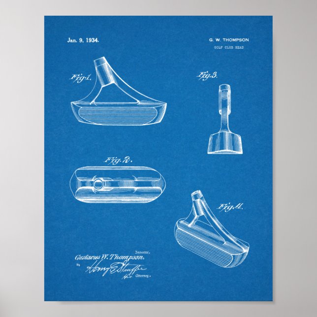 Poster Dessin d'art du club de golf de 1934 Putter Imprim (Devant)