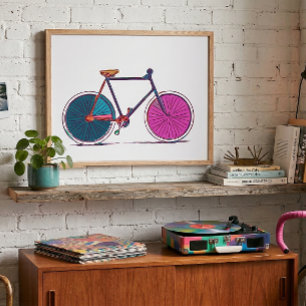 Poster Dessin d'art moderne coloré de la ligne de vélo