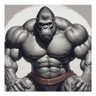 Poster Dessin d'art pop de Gorilla Bodybuilder