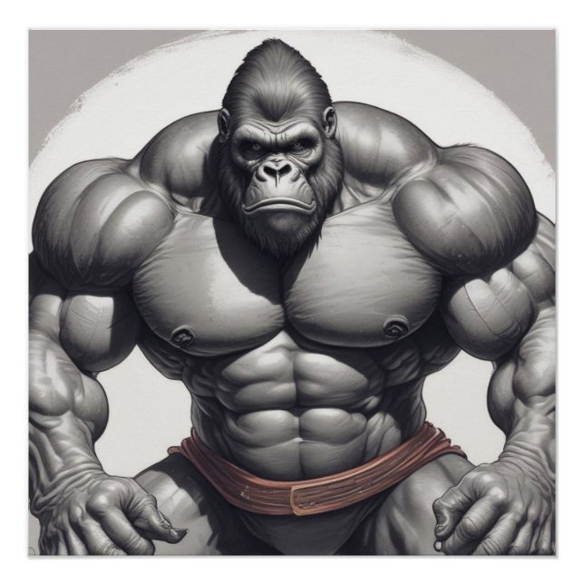 Poster Dessin d'art pop de Gorilla Bodybuilder (Devant)