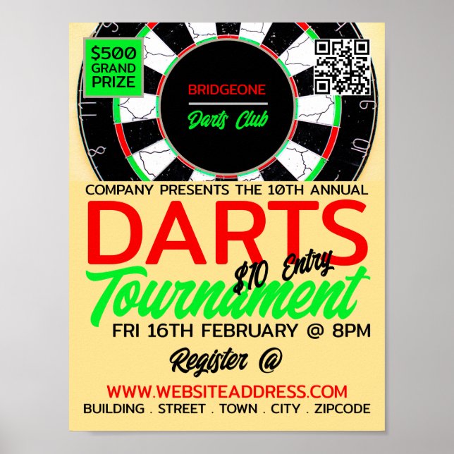 Poster Dessin, Darts Tournament Publicité (Devant)