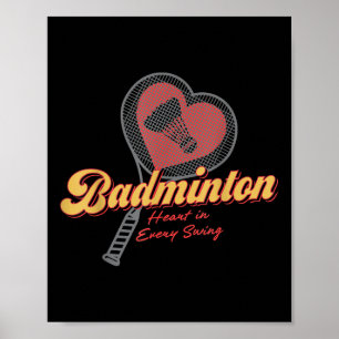 Poster Dessin de badminton cœur à chaque swing