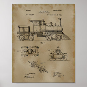 Poster Dessin de brevet Locomotive Train