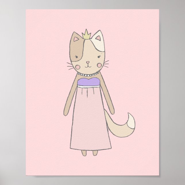 Poster Dessin de chat fille princesse pépinière rose (Devant)