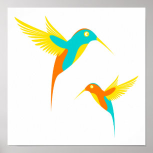Poster Dessin de colibri coloré
