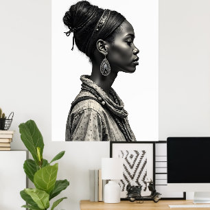 Poster dessin de conception artistique de femme africaine