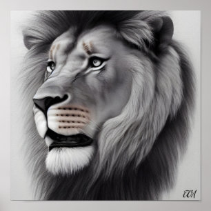 Poster Dessin de crayon majestueux d'un lion