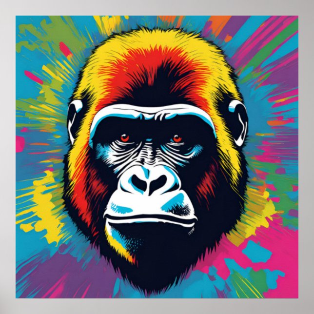 Poster Dessin de dessin de peinture Gorilla Pop (Devant)