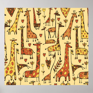 Poster Dessin De Giraffe, Amusant Design Sans Fil.