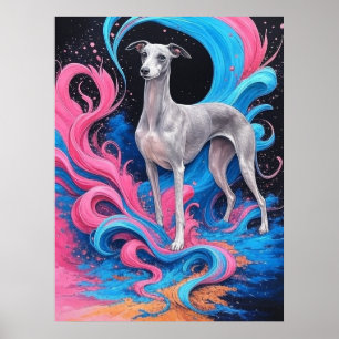 Poster Dessin de Lévrier avec fond de couleur éclaboussé