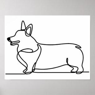 Poster Dessin de ligne de corgi