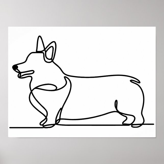 Poster Dessin de ligne de corgi (Devant)