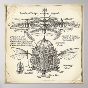 Poster Dessin de machine volante Renaissance