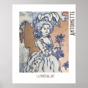 Poster Dessin de Marie Antoinette à l'encre bleue