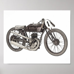 Poster Dessin de moto Garelli Racing vintage 1926