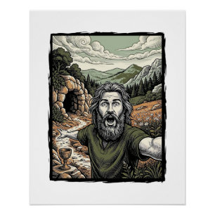Poster Dessin de portrait de barbu surpris de gravure vin