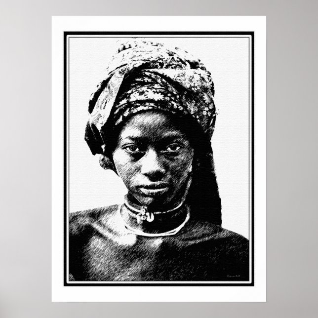 Poster Dessin de stylo et d'encre d'une jeune femme afric (Devant)
