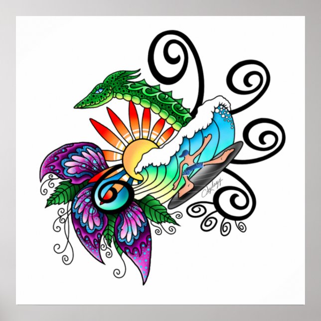 Poster Dessin de Surfer Dude (Devant)