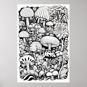 Poster Dessin de trait de champignon Petit