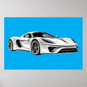 Poster Dessin de voiture II (BLUE BKGRD)
