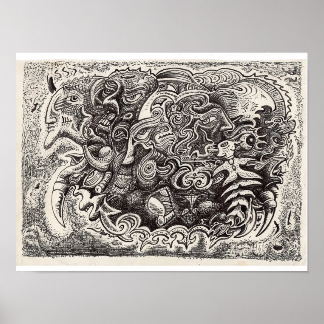 Poster Dessin d'encre de bête hybride (Devant)