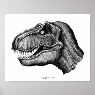 Poster Dessin d'encre de dinosaure T-Rex cool