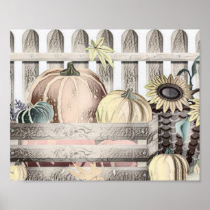 Poster Dessin des couleurs d'automne des citrouilles vint