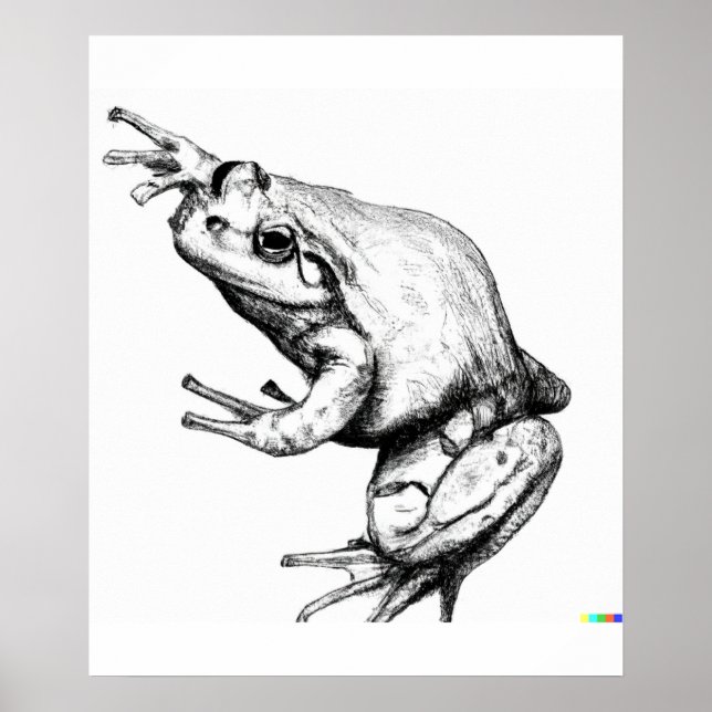 Poster Dessin dessiné à la main de grenouille dans l'art  (Devant)
