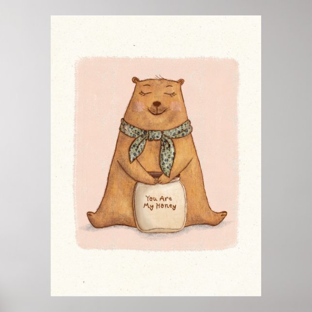 Poster Dessin d'ours Brown orange mignon (Devant)