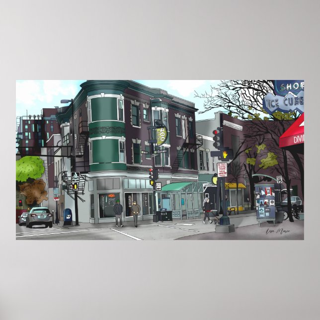 Poster Dessin du centre de Madison, Wisconsin (Devant)