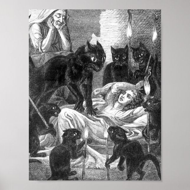 Poster Dessin du chat noir rétro (Devant)