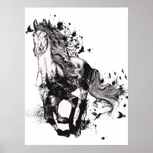 Poster Dessin du cheval et nature Art Abstrait