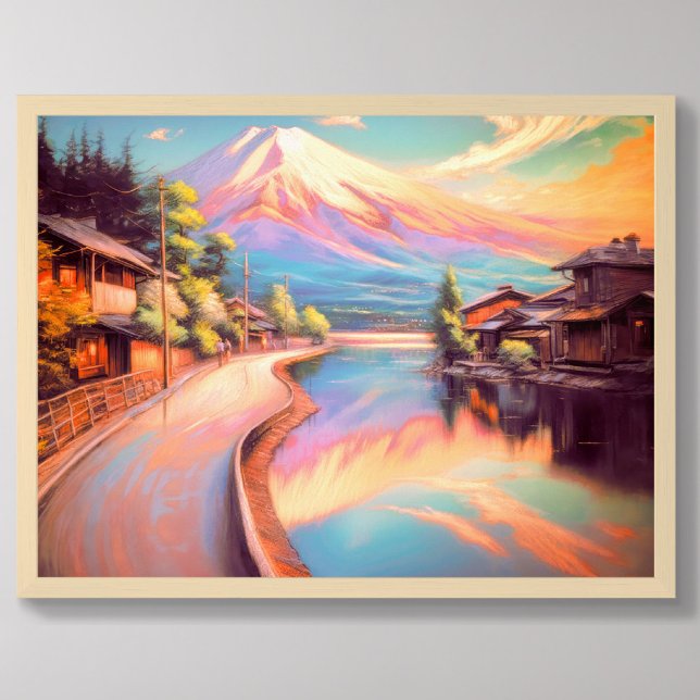 Poster Dessin du pastel Mt Fuji coucher de soleil japonai (Créateur téléchargé)