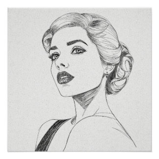 Poster Dessin du visage d'une femme