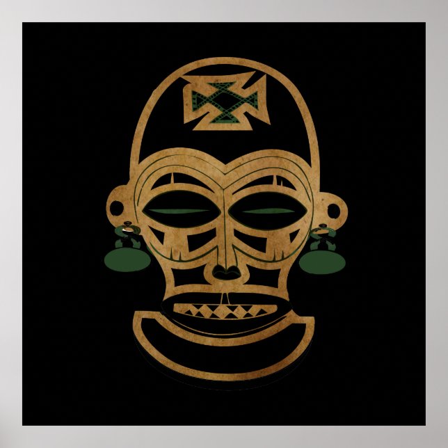 Poster dessin d'un masque tribal africain Abstrait (Devant)