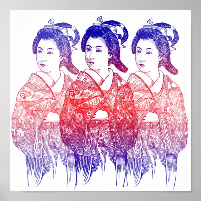 Poster Dessin D'Une Dame Kimono (Devant)