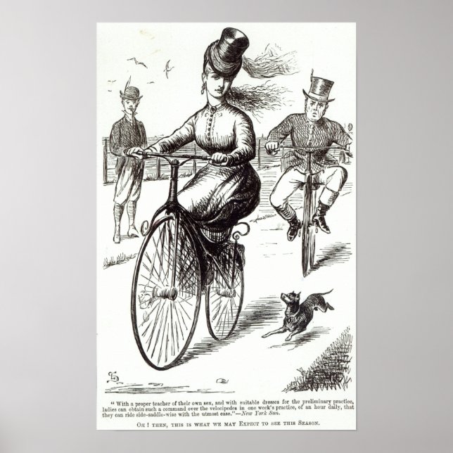 Poster Dessin d'une dame sur un Velocipede, 1869 (Devant)