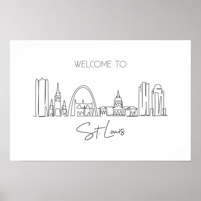 Poster Dessin d'une ligne continue de St. Louis Skyline (Devant)